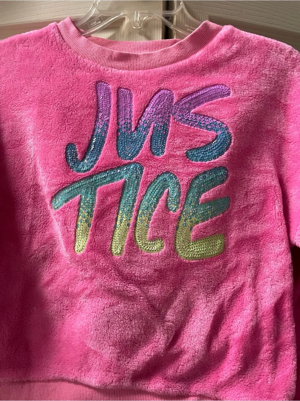 Justice Pink Plush Logo Crewneck Sweatshirt